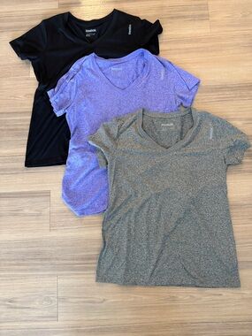 Reebok Women’s Short-Sleeve V-Neck Tees - Black, Purple, Gray 3 pack